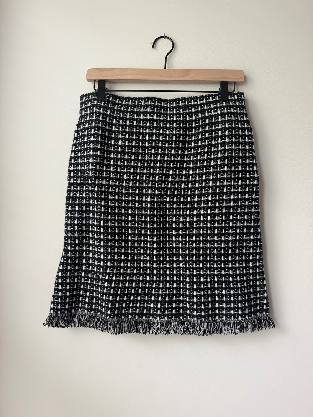 Ann Taylor Black and White Tweed Pencil Skirt with Fringe